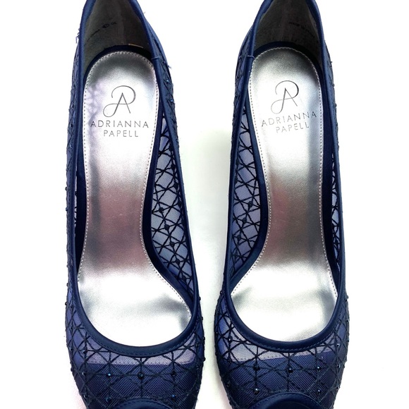 SOLD NIB Adrianna Papell Crystal Navy Satin Mesh Heels - Picture 8 of 8